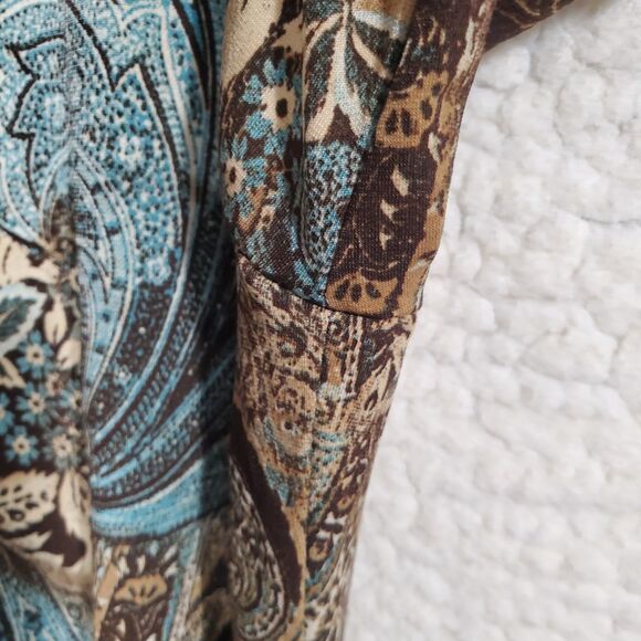 Coldwater Creek  Blouse Blue Brown Cream Paisley-3/4 Sleeves-Round Neck Sz PM - Picture 6 of 12